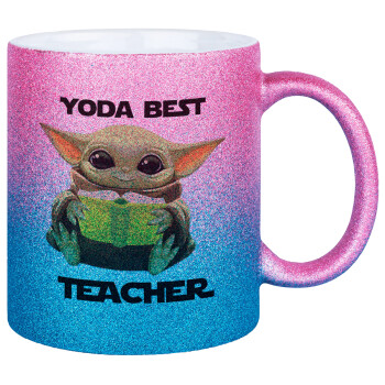 Yoda Best Teacher, Κούπα Χρυσή/Μπλε Glitter, κεραμική, 330ml