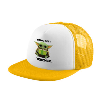 Yoda Best Teacher, Καπέλο Soft Trucker με Δίχτυ Κίτρινο/White 