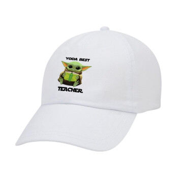 Yoda Best Teacher, Καπέλο ενηλίκων Jockey Λευκό (snapback, 5-φύλλο, unisex)