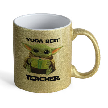 Yoda Best Teacher, Κούπα Χρυσή Glitter που γυαλίζει, κεραμική, 330ml