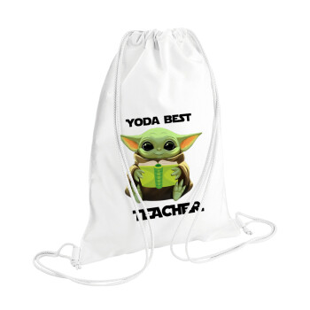 Yoda Best Teacher, Τσάντα πλάτης πουγκί GYMBAG λευκή (28x40cm)