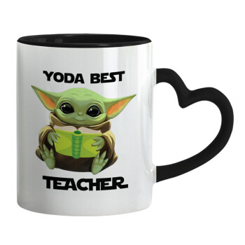 Yoda Best Teacher, Κούπα καρδιά χερούλι μαύρη, κεραμική, 330ml