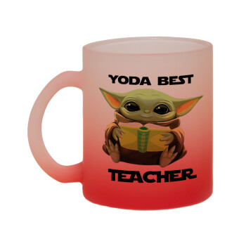 Yoda Best Teacher, Κούπα γυάλινη δίχρωμη με βάση το κόκκινο ματ, 330ml