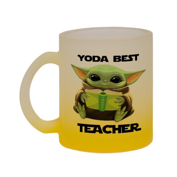 Yoda Best Teacher, Κούπα γυάλινη δίχρωμη με βάση το κίτρινο ματ, 330ml