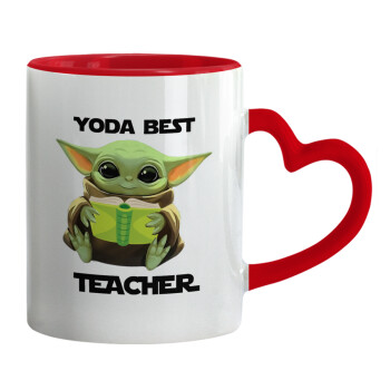 Yoda Best Teacher, Κούπα καρδιά χερούλι κόκκινη, κεραμική, 330ml
