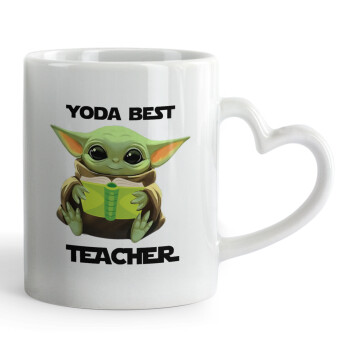 Yoda Best Teacher, Κούπα καρδιά χερούλι λευκή, κεραμική, 330ml