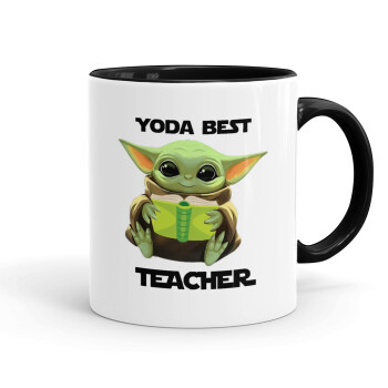 Yoda Best Teacher, Κούπα χρωματιστή μαύρη, κεραμική, 330ml