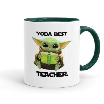 Yoda Best Teacher, Κούπα χρωματιστή πράσινη, κεραμική, 330ml