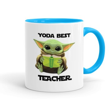 Yoda Best Teacher, Κούπα χρωματιστή γαλάζια, κεραμική, 330ml