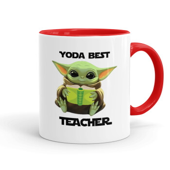 Yoda Best Teacher, Κούπα χρωματιστή κόκκινη, κεραμική, 330ml