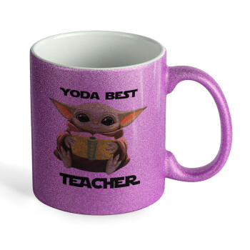 Yoda Best Teacher, Κούπα Μωβ Glitter που γυαλίζει, κεραμική, 330ml