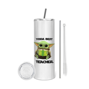 Yoda Best Teacher, Tumbler stainless steel 600ml, with metal straw & cleaning brush
