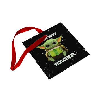 Yoda Best Teacher, Christmas ornament, glass square ornament 9x9cm