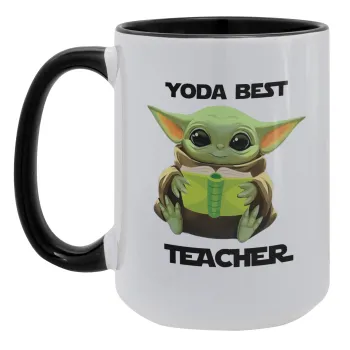 Yoda Best Teacher, Κούπα Mega 15oz, κεραμική Μαύρη, 450ml