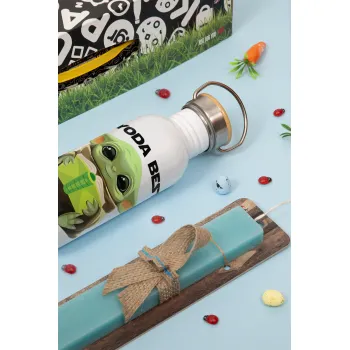 Yoda Best Teacher, Πασχαλινή Λαμπάδα με παγούρι μεταλλικό (620ml, stainless steel) & κερί αρωματικό πλακέ (30cm) (ΤΙΡΚΟΥΑΖ)