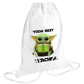 Yoda Best Teacher, Τσάντα πλάτης πουγκί GYMBAG λευκή (28x40cm)