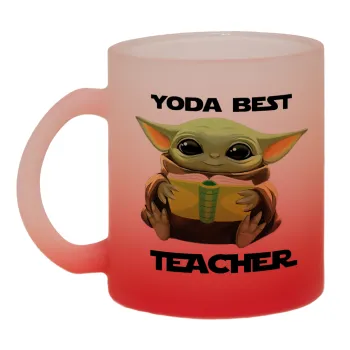 Yoda Best Teacher, Κούπα γυάλινη δίχρωμη με βάση το κόκκινο ματ, 330ml