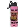 Metallic water bottle with safety lid, 850ml aluminum