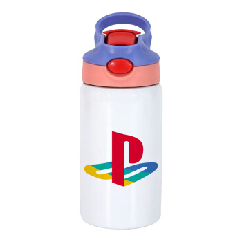 Playstation, Children's hot water bottle, stainless steel, with safety straw, pink/purple (350ml)
