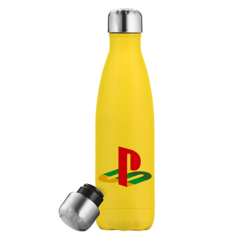Playstation, Μεταλλικό παγούρι θερμός Κίτρινος (Stainless steel), διπλού τοιχώματος, 500ml