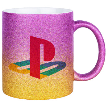 Playstation, Κούπα Χρυσή/Ροζ Glitter, κεραμική, 330ml