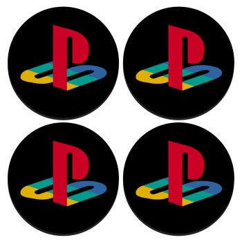 Playstation, SET of 4 round wooden coasters (9cm)