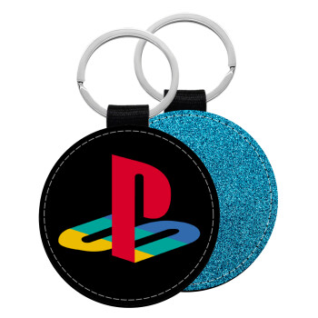 Playstation, Μπρελόκ Δερματίνη, στρογγυλό ΜΠΛΕ (5cm)