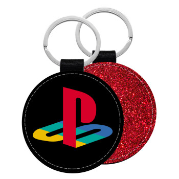 Playstation, Μπρελόκ Δερματίνη, στρογγυλό ΚΟΚΚΙΝΟ (5cm)