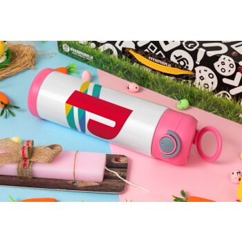 Playstation, Easter candle, Childrens hot water bottle, stainless steel, with safety straw, PINK (500ml)