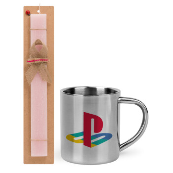 Playstation, Πασχαλινό Σετ, μεταλλική κούπα θερμό (300ml) & πασχαλινή λαμπάδα αρωματική πλακέ (30cm) (ΡΟΖ)