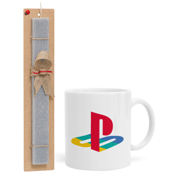 Playstation, Πασχαλινό Σετ, Κούπα κεραμική (330ml) & πασχαλινή λαμπάδα αρωματική πλακέ (30cm) (ΓΚΡΙ)