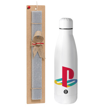 Playstation, Πασχαλινό Σετ, μεταλλικό παγούρι Inox (700ml) & πασχαλινή λαμπάδα αρωματική πλακέ (30cm) (ΓΚΡΙ)