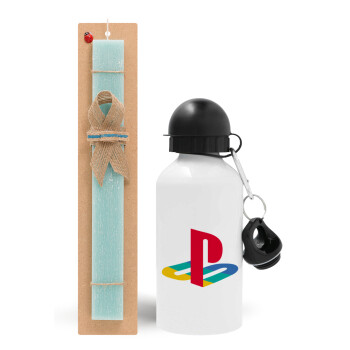 Playstation, Πασχαλινό Σετ, παγούρι μεταλλικό αλουμινίου (500ml) & λαμπάδα αρωματική πλακέ (30cm) (ΤΙΡΚΟΥΑΖ)