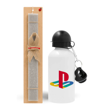 Playstation, Πασχαλινό Σετ, παγούρι μεταλλικό  αλουμινίου (500ml) & πασχαλινή λαμπάδα αρωματική πλακέ (30cm) (ΓΚΡΙ)