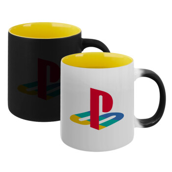 Playstation, Κούπα Μαγική εσωτερικό κίτρινη, κεραμική 330ml που αλλάζει χρώμα με το ζεστό ρόφημα (1 τεμάχιο)