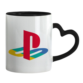 Playstation, Κούπα καρδιά χερούλι μαύρη, κεραμική, 330ml