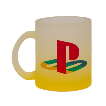 Playstation, Κούπα γυάλινη δίχρωμη με βάση το κίτρινο ματ, 330ml