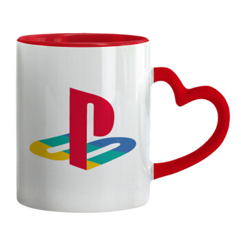 Playstation, Mug heart red handle, ceramic, 330ml
