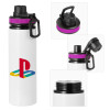 Metallic water bottle with safety lid, 850ml aluminum