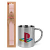 Easter Set, metallic thermal cup (300ml) & aromatic flat Easter candle (30cm) (PINK)
