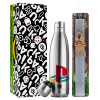 Easter Set, metallic stainless thermos flask (500ml) & scented flat Easter candle (30cm) (GRAY)