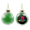 Transparent Christmas tree ball ornament with green filling 8cm