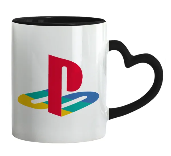 Playstation — Mug heart black handle, ceramic, 330ml