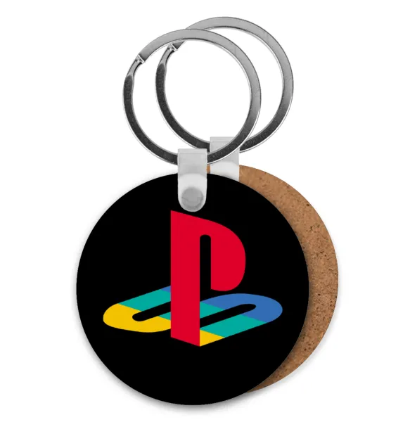 Playstation — Round wooden MDF keychain, Ø5cm