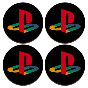 Playstation, ΣΕΤ x4 Σουβέρ ξύλινα στρογγυλά plywood (9cm)