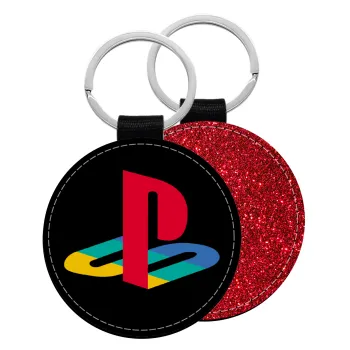 Playstation, Μπρελόκ Δερματίνη, στρογγυλό ΚΟΚΚΙΝΟ (5cm)
