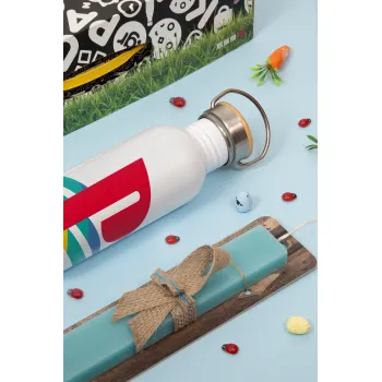 Playstation, Easter Set, metallic silver aluminum water bottle (500ml) & scented flat Easter candle (30cm) (TURQUOISE)