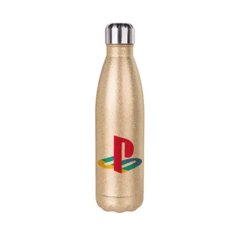 Playstation, Glitter gold stainless steel thermos bottle, double-walled, 500ml