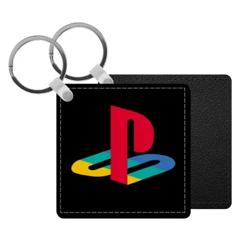 Playstation, Μπρελόκ Δερματίνη, τετράγωνο ΜΑΥΡΟ (5x5cm)