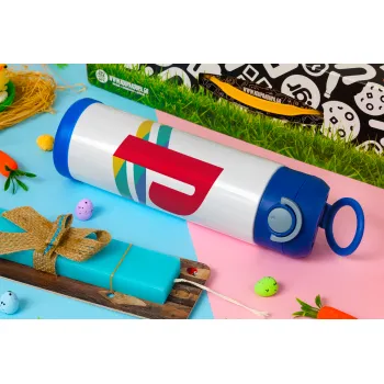 Playstation, Πασχαλινή Λαμπάδα με Παιδικό παγούρι θερμό, ανοξείδωτο, με καλαμάκι ασφαλείας, ΜΠΛΕ (500ml)